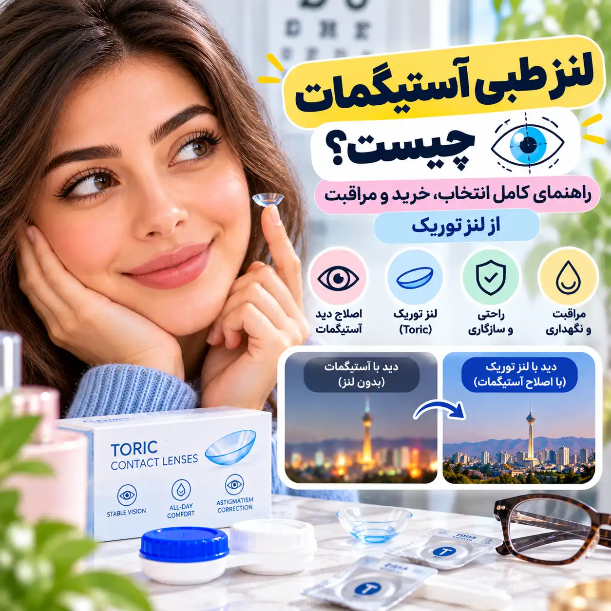 لنز طبی آستیگمات چیست؟ راهنمای کامل انتخاب، خرید و مراقبت از لنز توریک