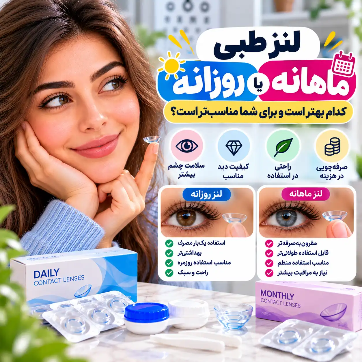 لنز طبی روزانه یا ماهانه؟ کدام بهتر است و برای شما مناسب‌تر است؟