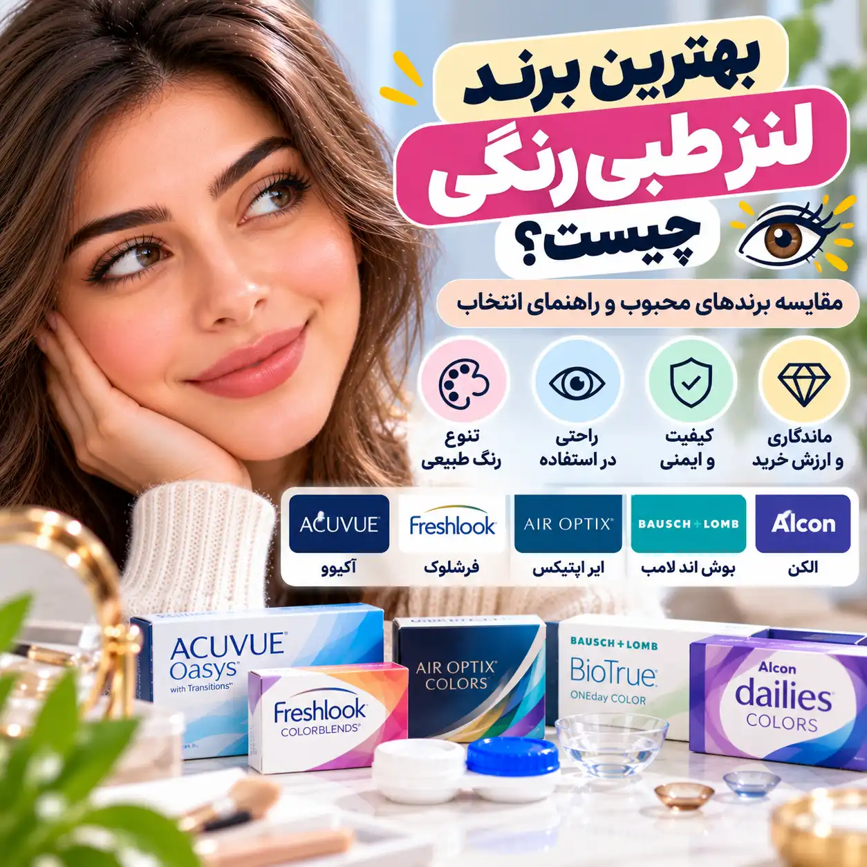 بهترین برند لنز طبی رنگی چیست؟ مقایسه برندهای محبوب و راهنمای انتخاب