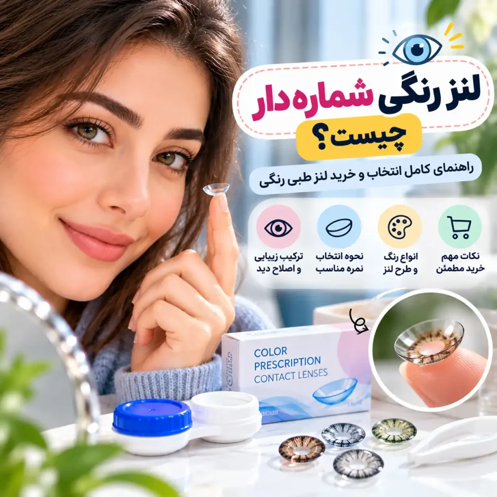 لنز رنگی شماره‌دار چیست؟ راهنمای کامل انتخاب و خرید لنز طبی رنگی 👁️